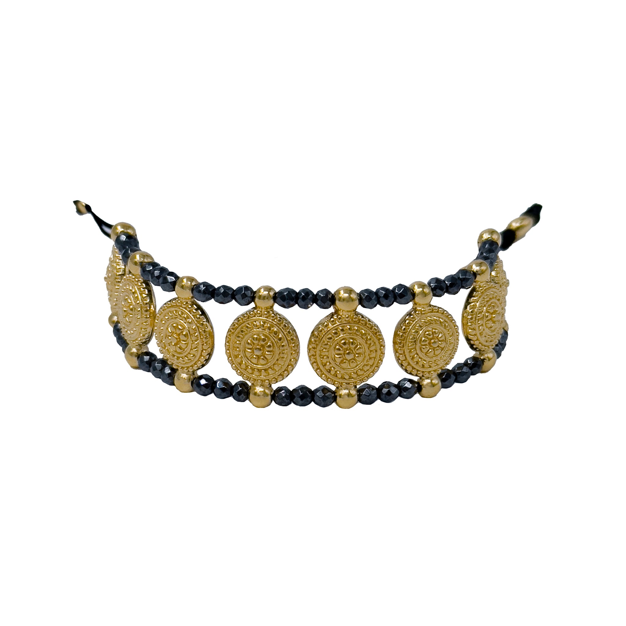 Bracelet With Gold Ancient Greek Coins And Hematites