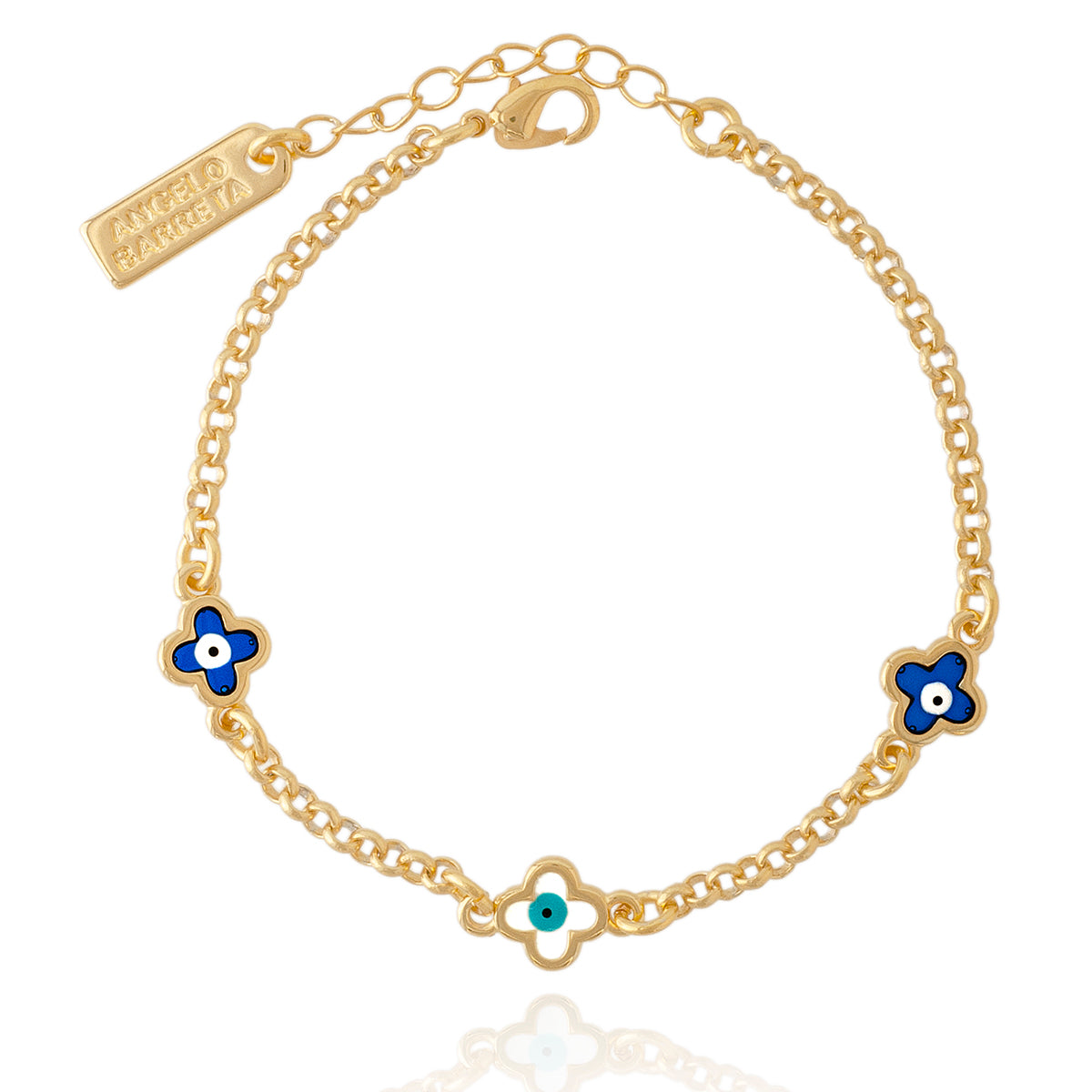 Blossoming Blue: Adjustable Gold Chain Bracelet
