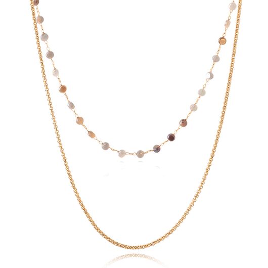 Double Chain Necklace ‚ Gold & Glass Beads - Nude