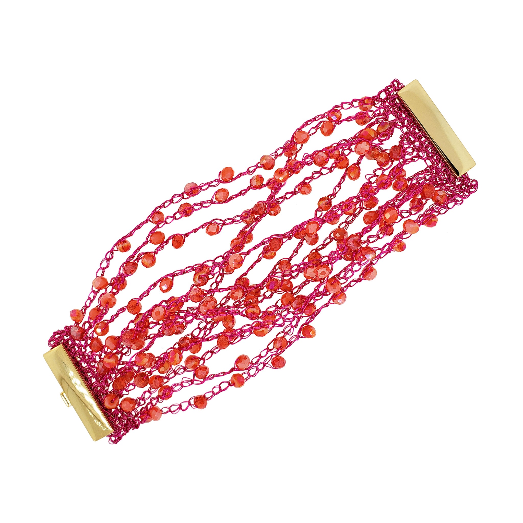 Neon Fuchsia Mix Multi-String Handmade Crochet Bracelet