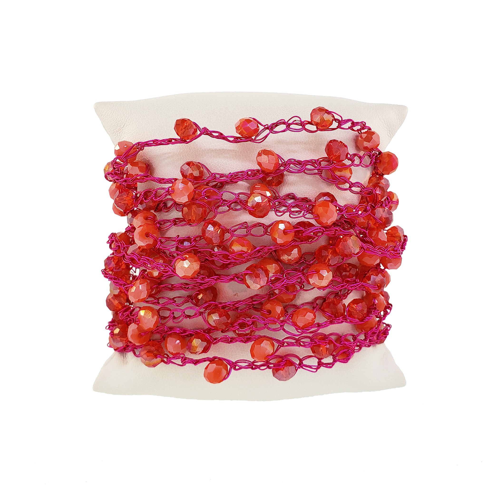 Neon Fuchsia Mix Multi-String Handmade Crochet Bracelet