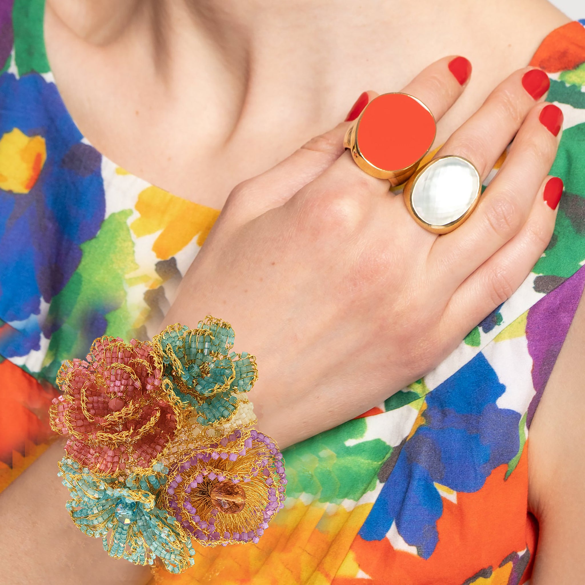 Multi & Gold Blossom Maxi Handmade Crochet Bracelet