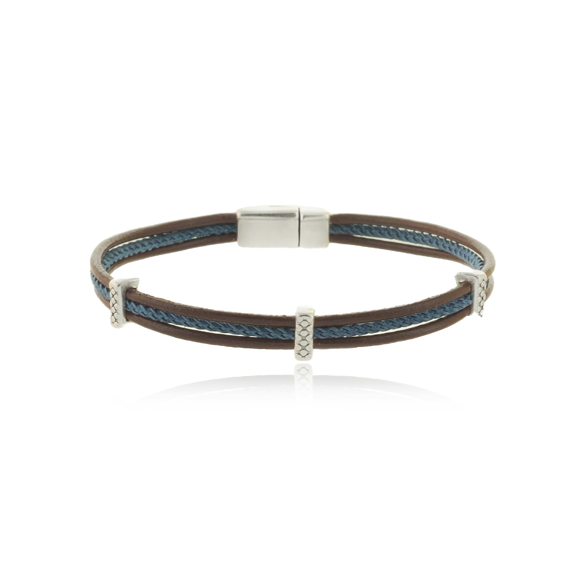Men - Cord & Leather Bracelet with metal bars links