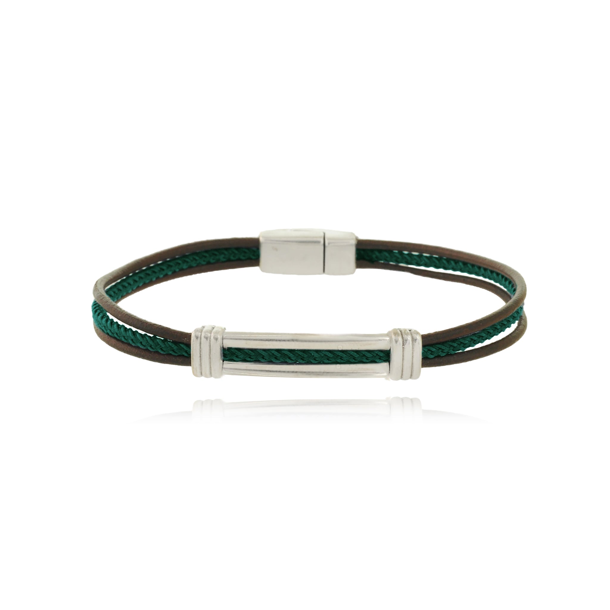 Men - Cord & Leather Bracelet with Long metal bar