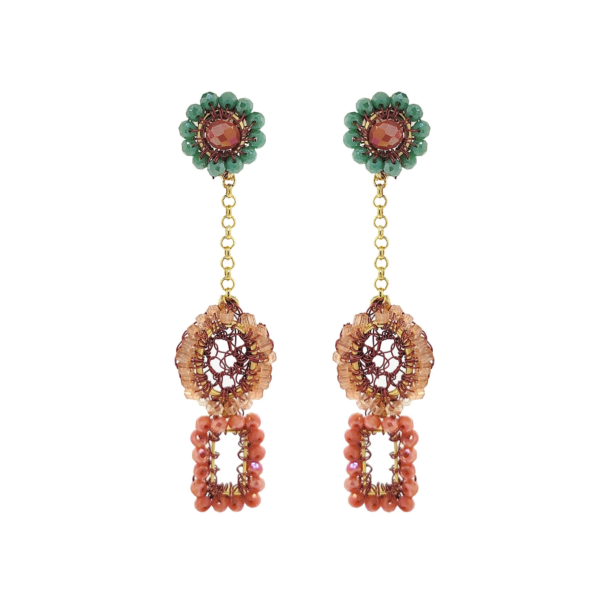 Sunset Coral Mix Tyche Mini Handmade Crochet Earrings