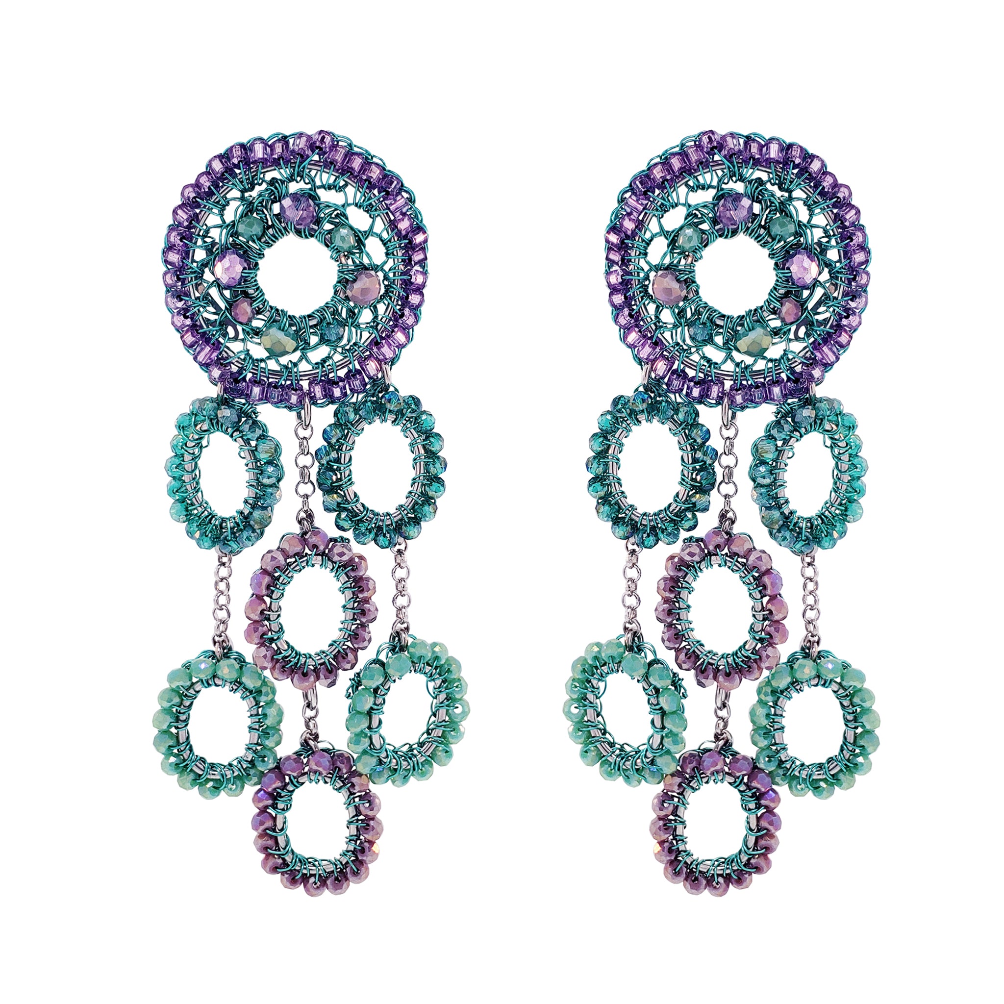 Neon Turquoise Mix Moira Chandelier Handmade Earrings