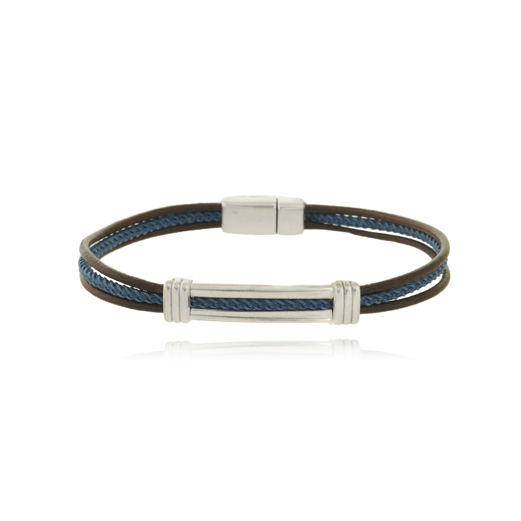 Men - Cord & Leather Bracelet with Long metal bar