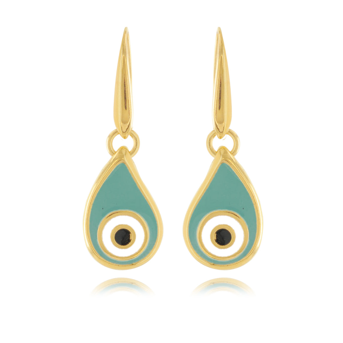 Gold Wire Earring with Enamel Eye Drop Motif