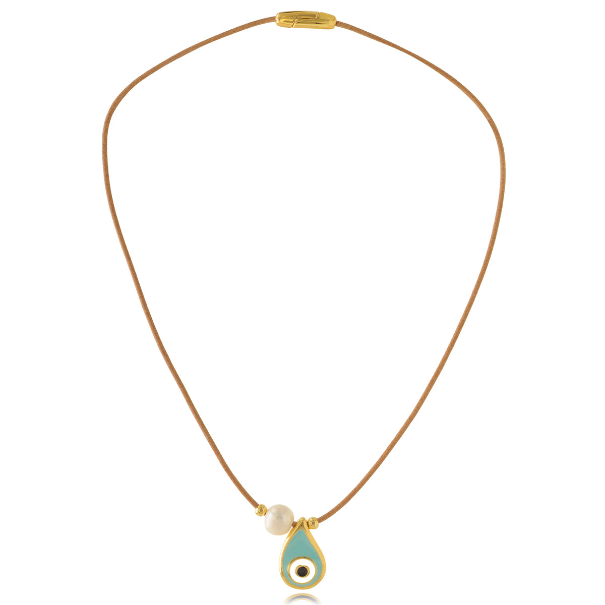 Enamel Eye Drop Leather Necklace