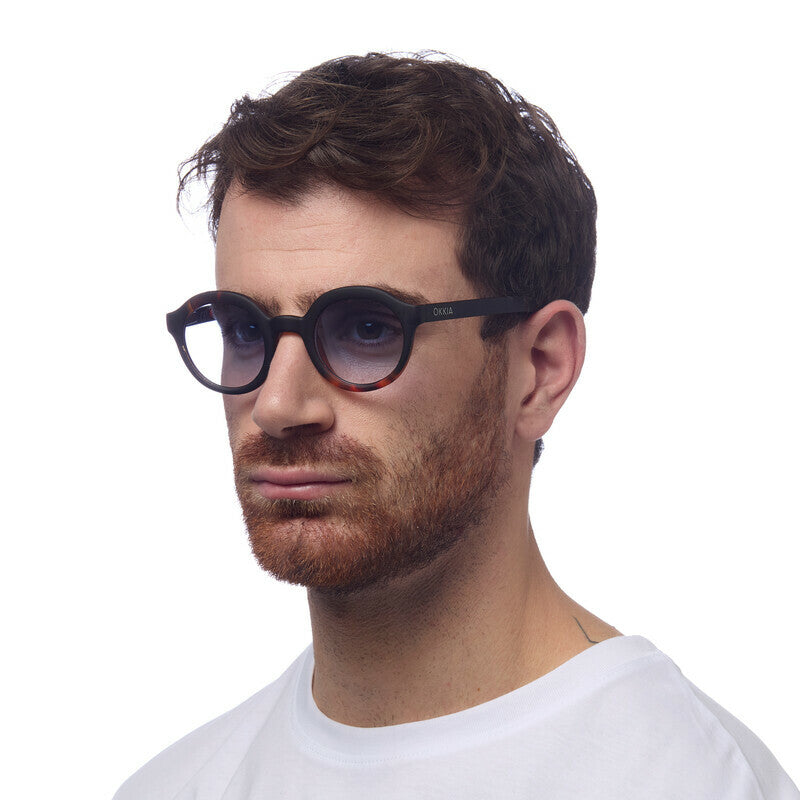 Lauro Round - Black Havana (Blue Gradient Lens)