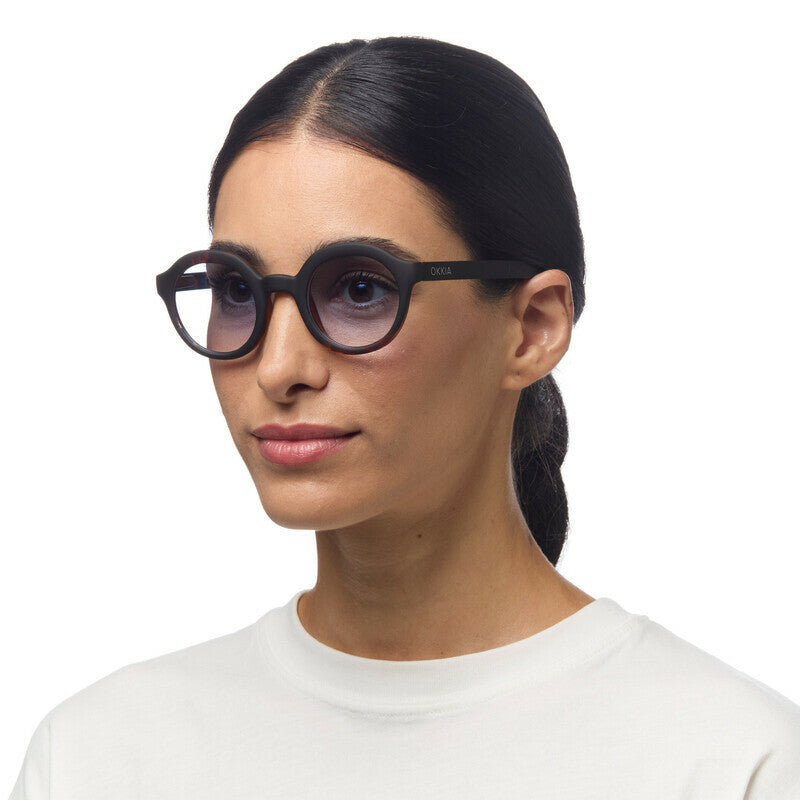 Lauro Round - Black Havana (Blue Gradient Lens)
