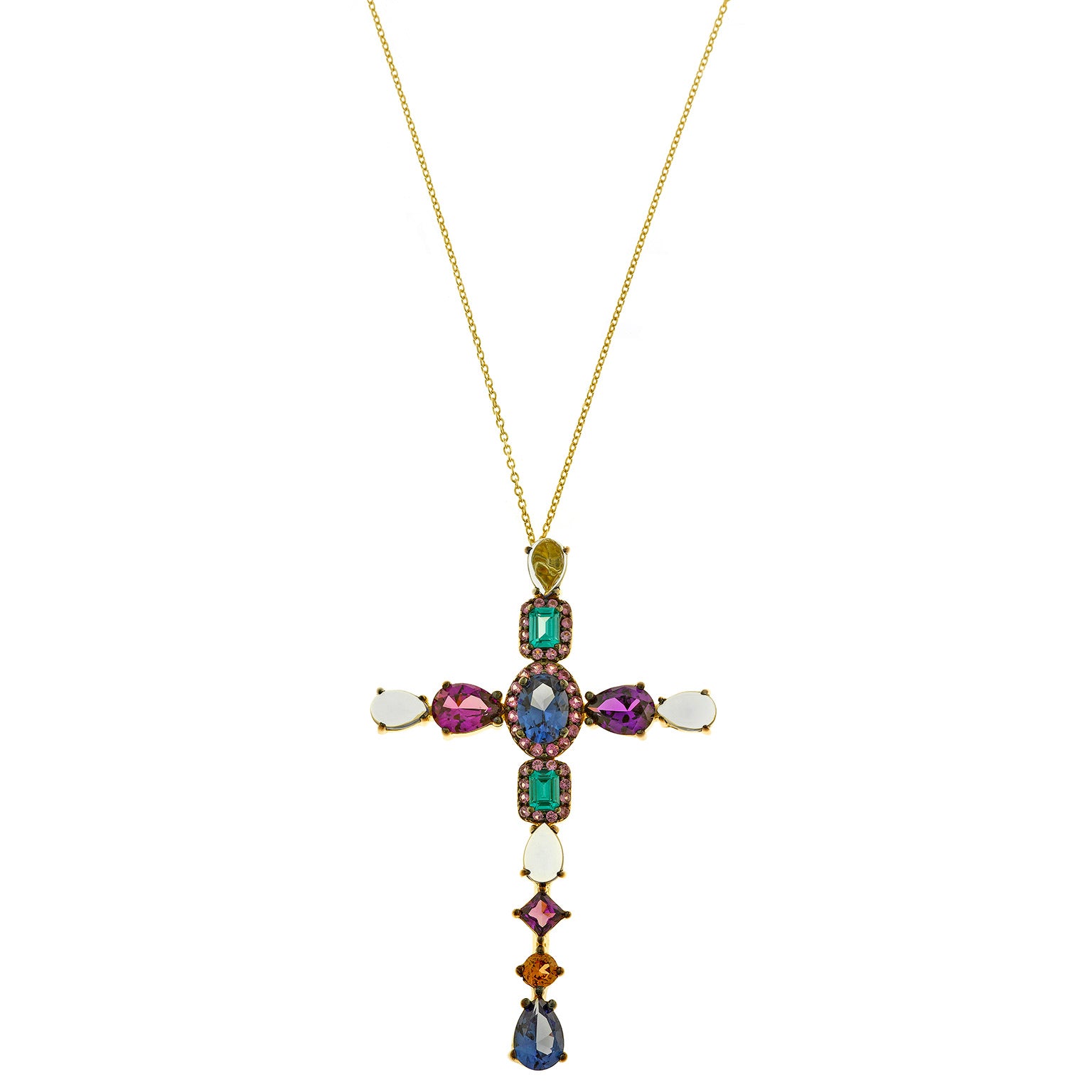 Multicolor Gemstone Cross Necklace