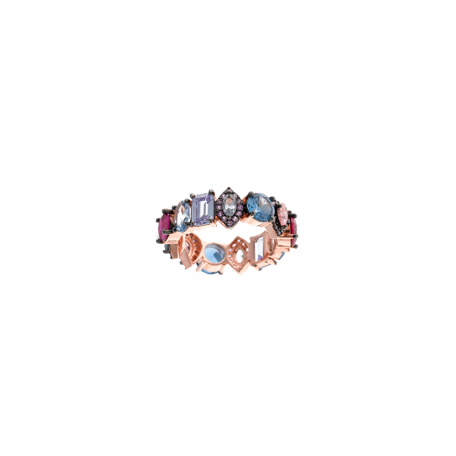 Pink-Gold Multicolor Gemstone Band Ring
