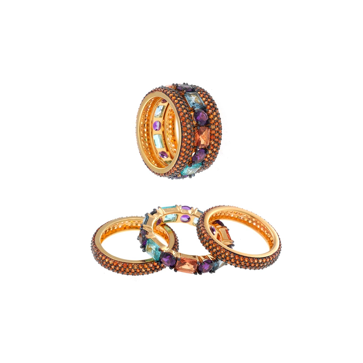 Multicolor Gemstone Gold-Plated Ring Set