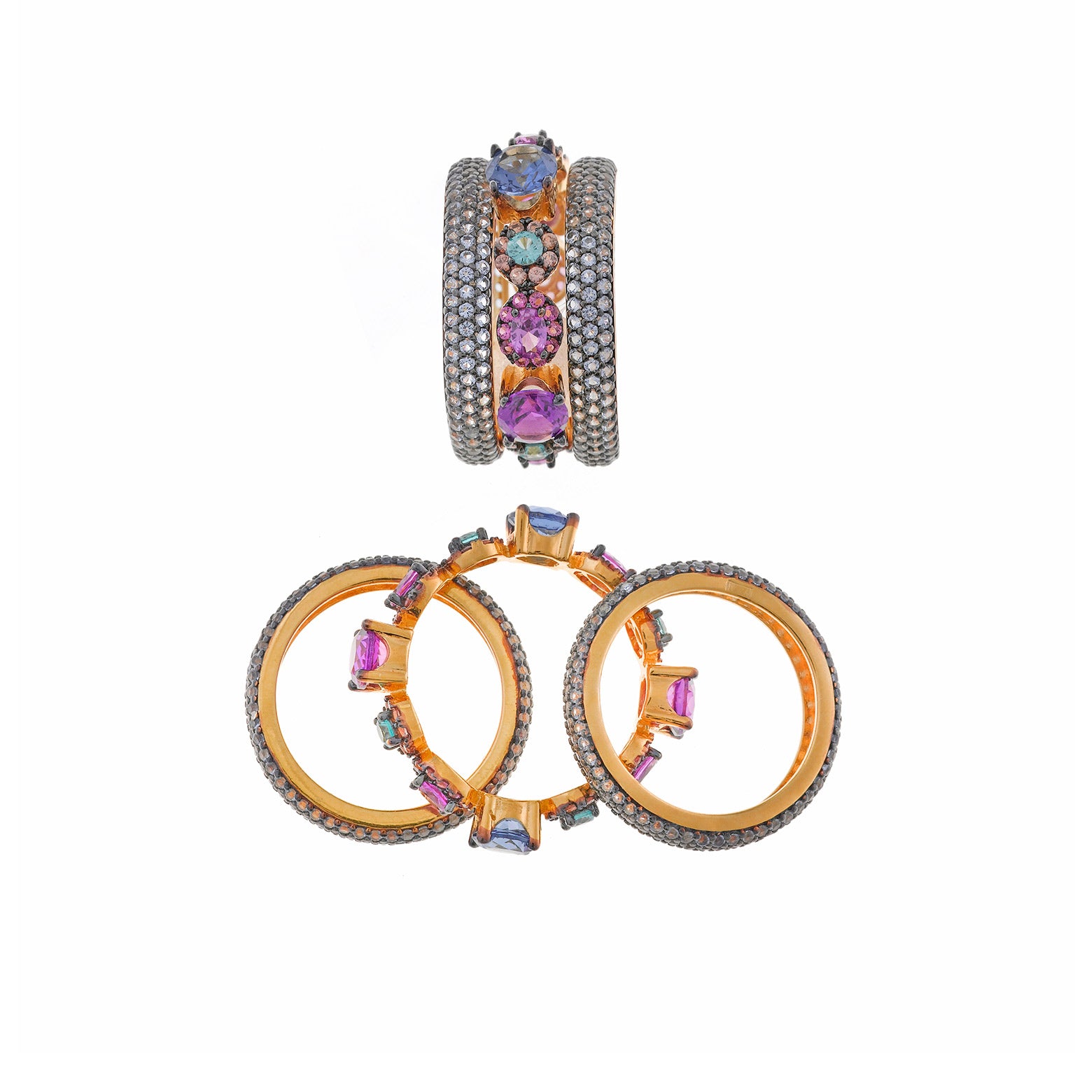 Vibrant Multicolor Gold-Plated Ring Set