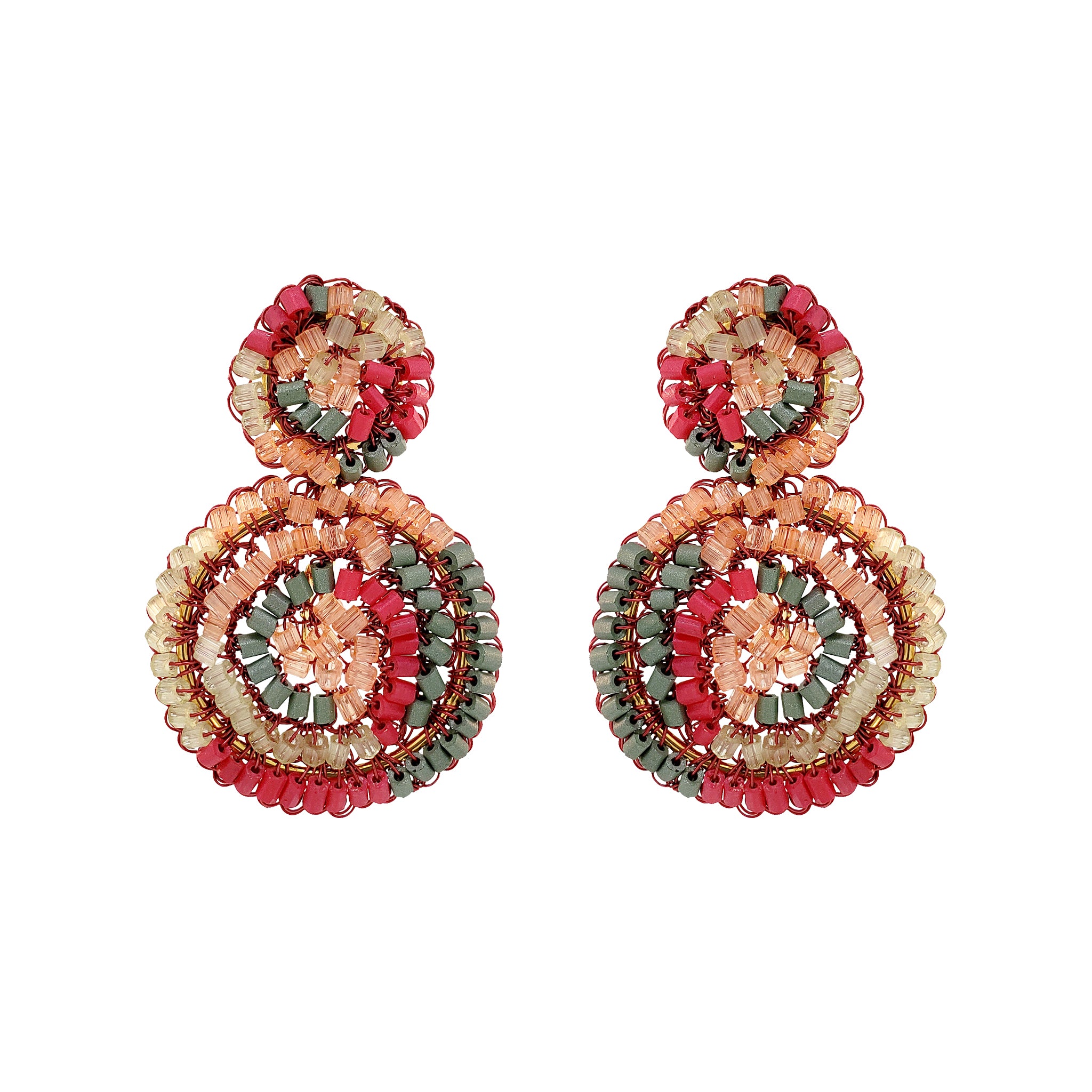 Sunset Coral Mix Dahlia Mini Handmade Crochet Earrings
