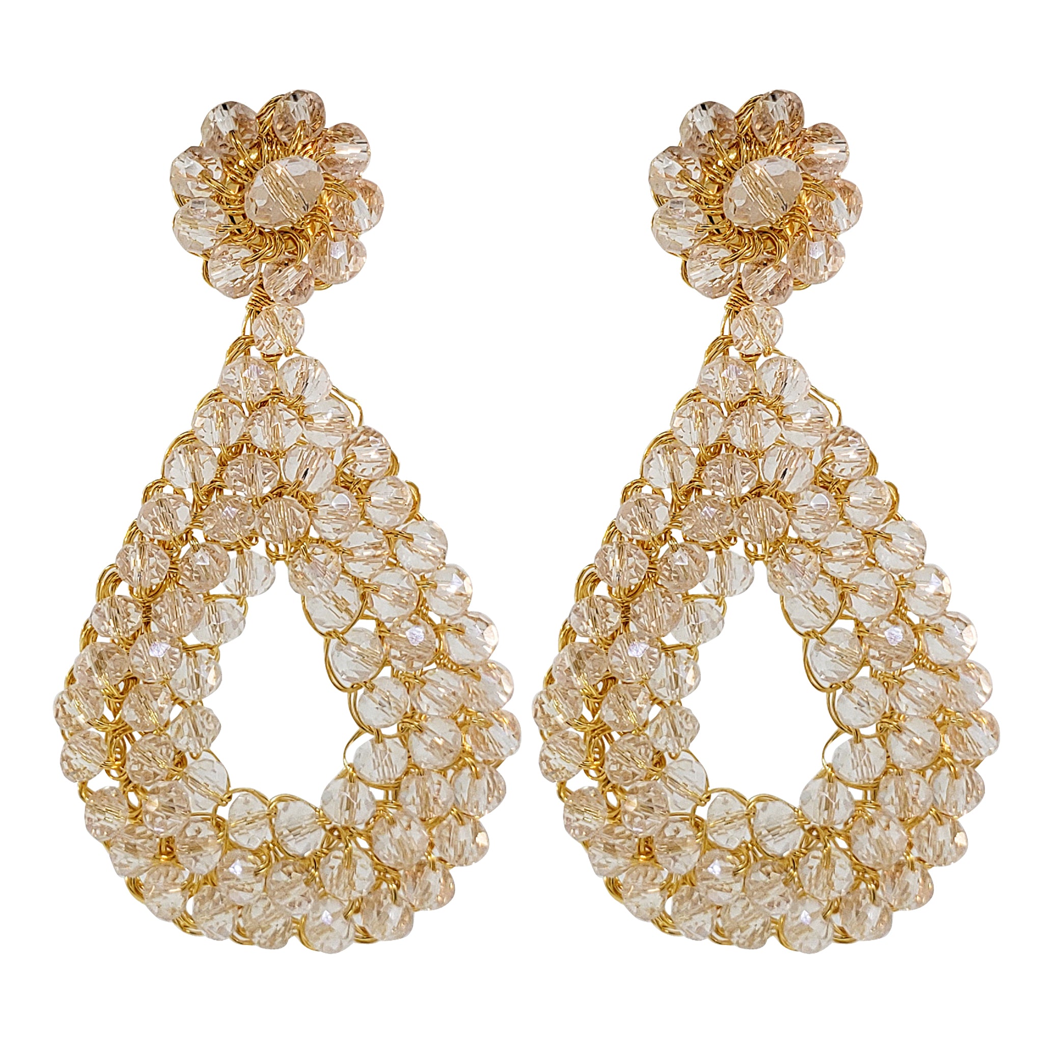 Clear & Gold Diana Handmade Crochet Earrings