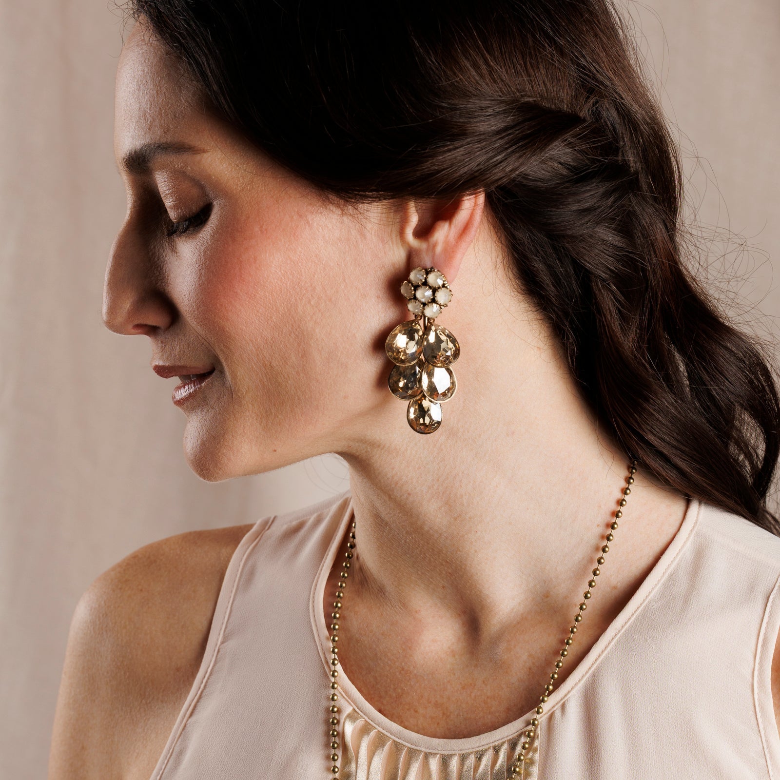 Mira Cream Crystal Drop Earrings