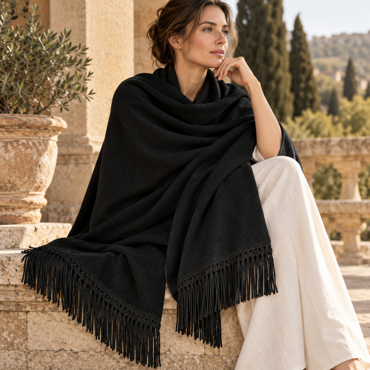CashpIel Cashmere Merino Shawl 65 x 200 cm - Black