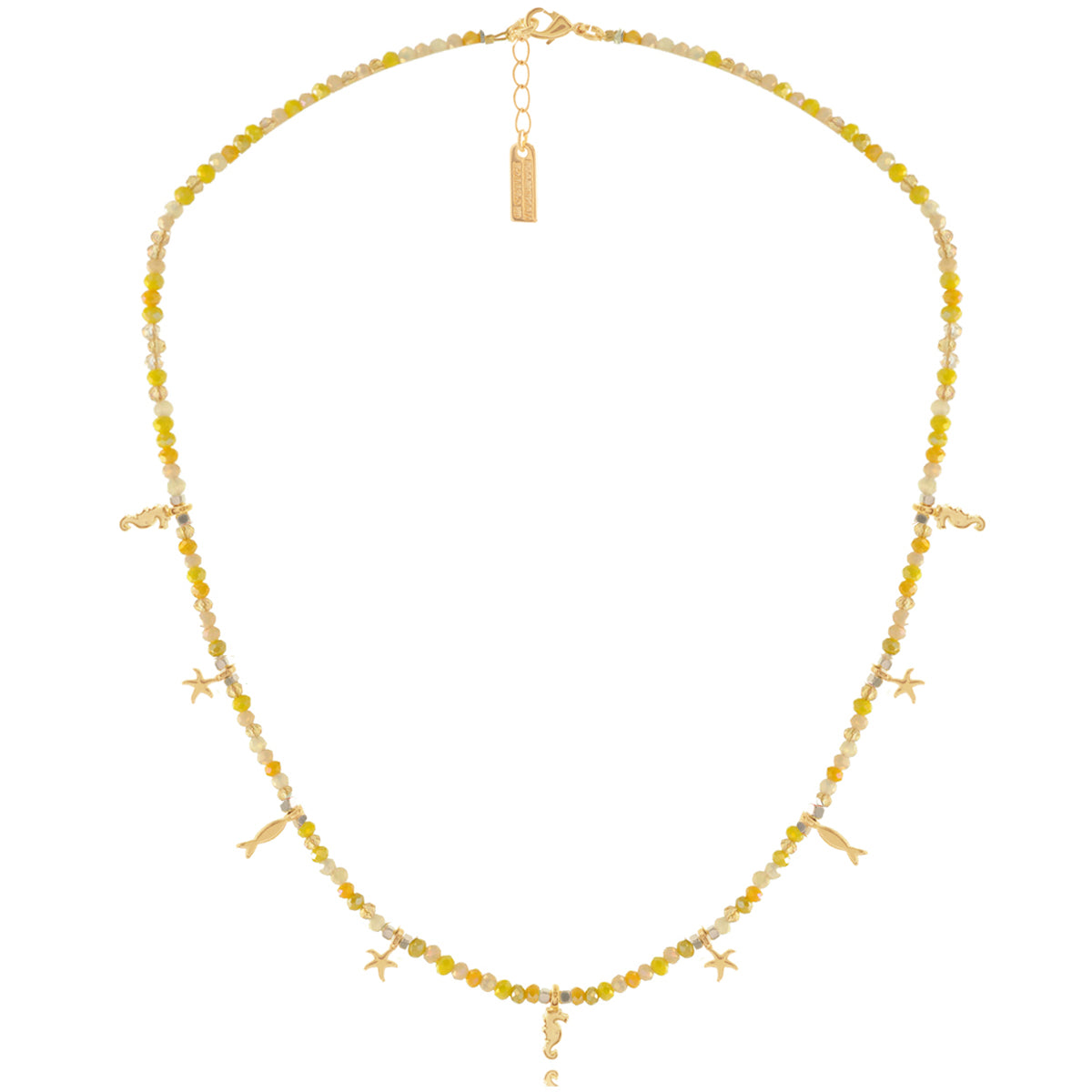 Beaded Necklace with Gold Sea Charms