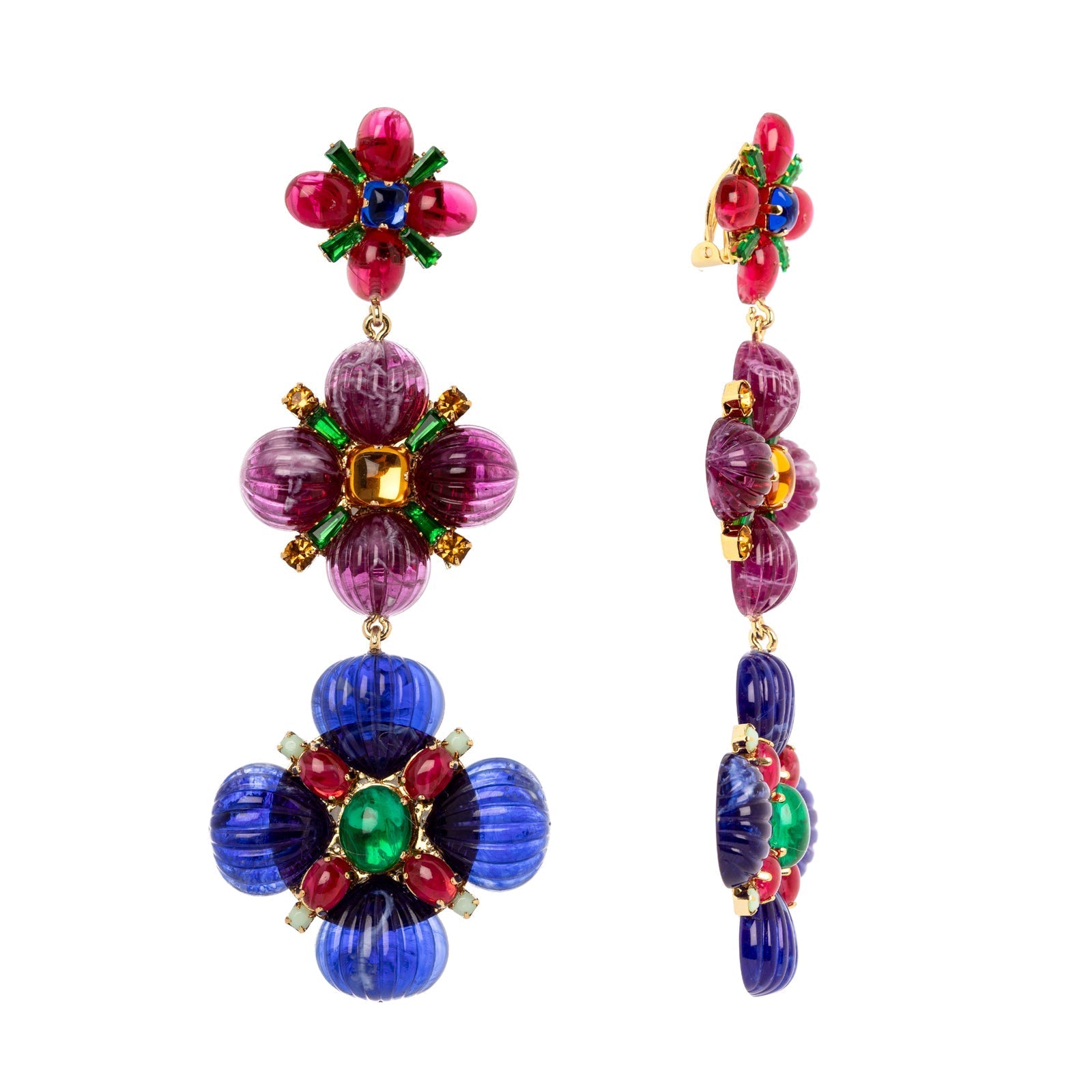 Three elements long earrings Nellie - Multicolor
