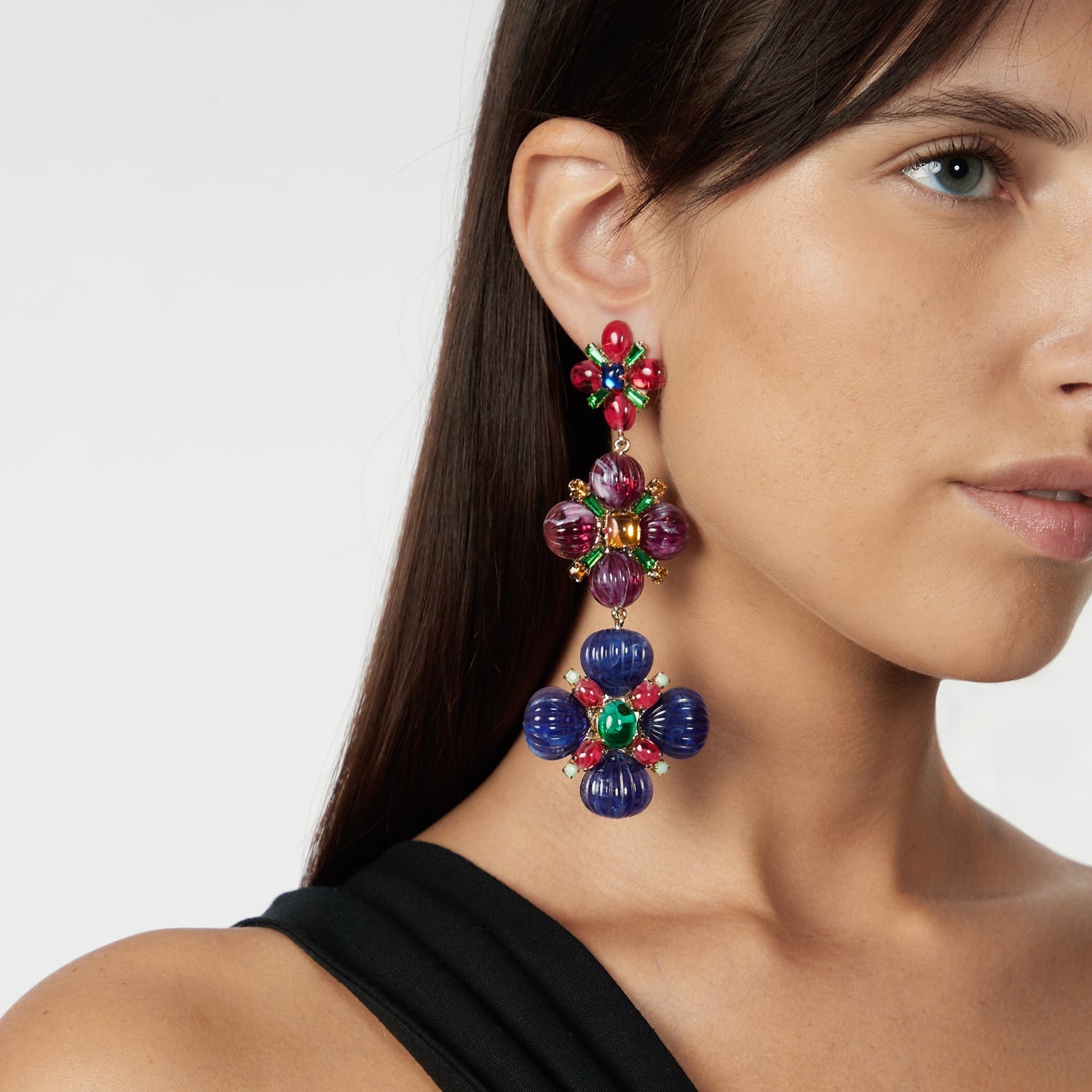 Three elements long earrings Nellie - Multicolor
