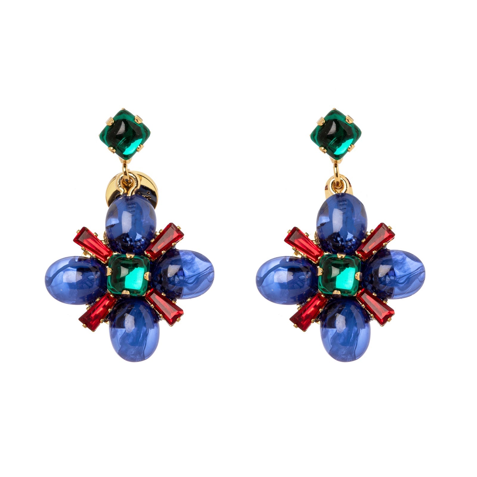 Crystal and flower earrings Nellie - Blue