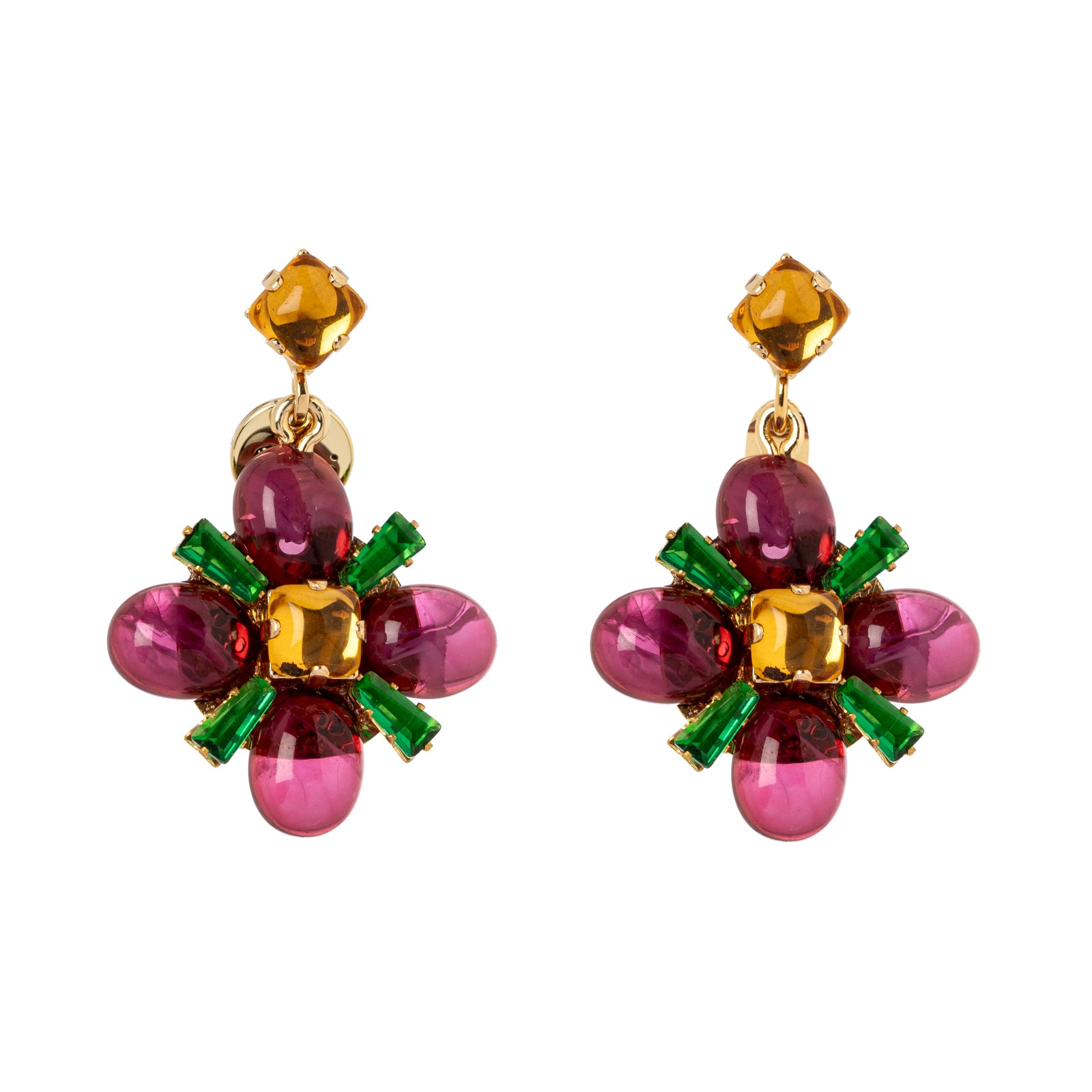 Crystal and flower earrings Nellie - Purple