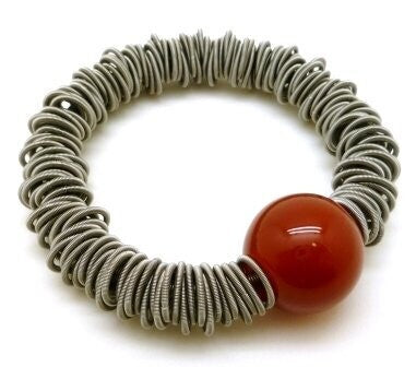 Multi-Ring Bracelet With Semi-Precious Stone - Red agate
