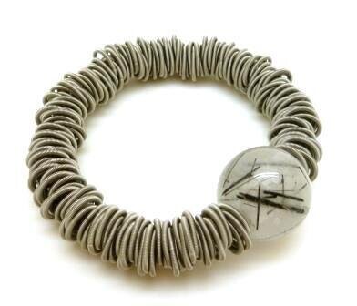 Multi-Ring Bracelet With Semi-Precious Stone - Rutilated Quartz