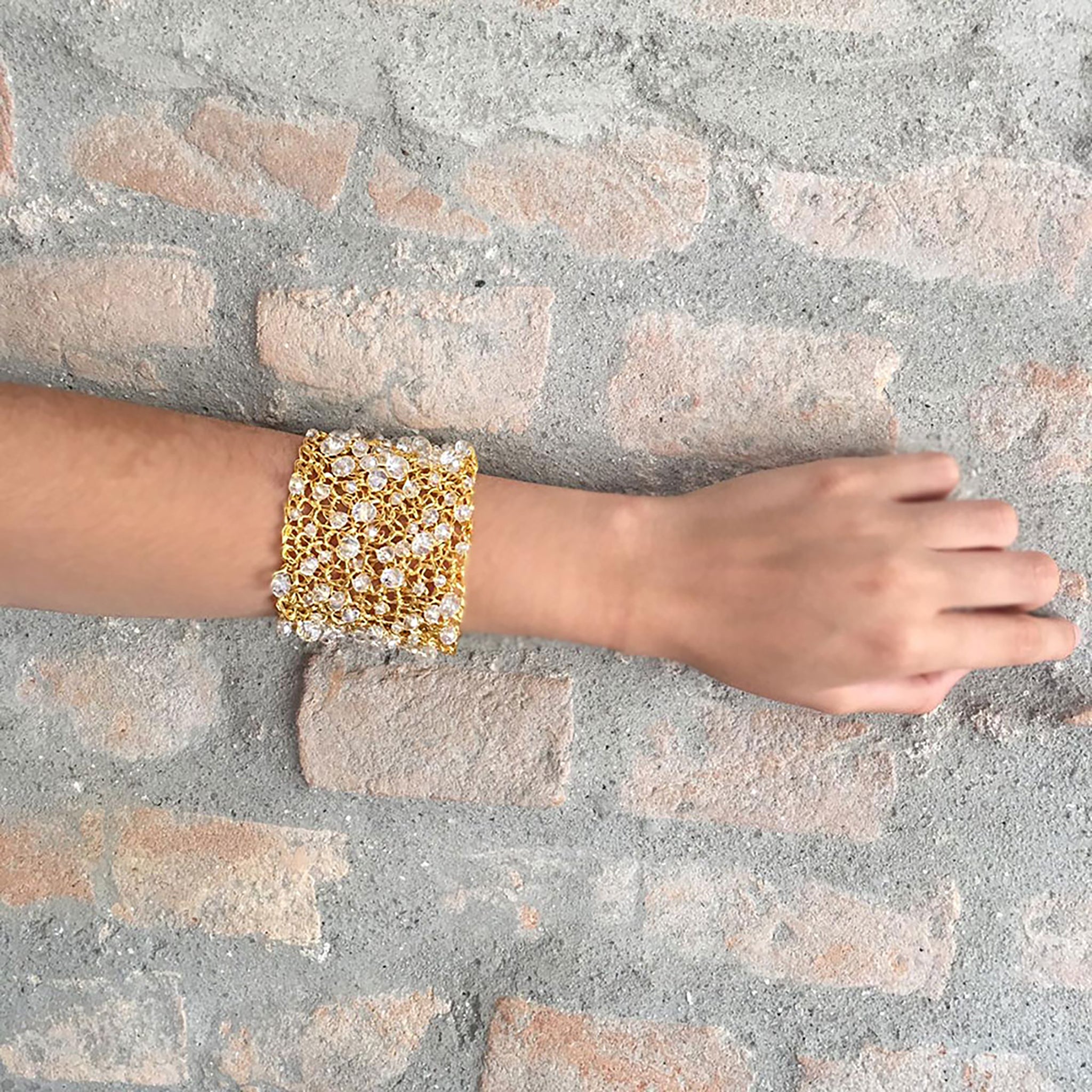 Clear & Gold Aurora Maxi Handmade Crochet Bracelet