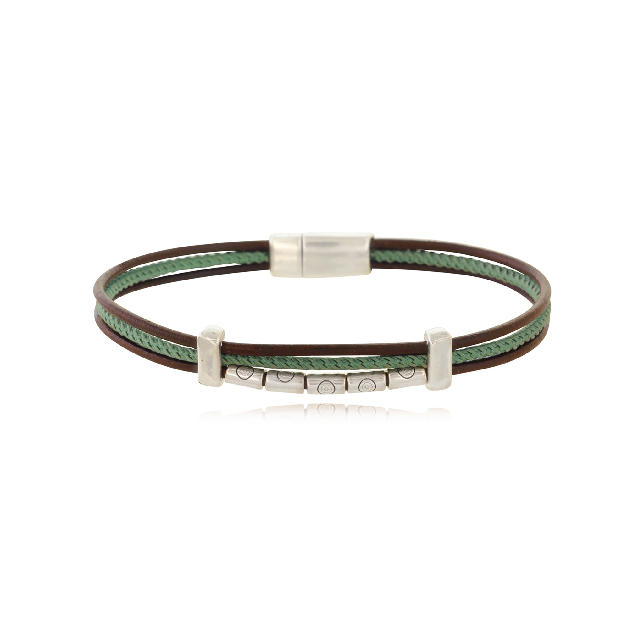 Men - Cord & Leather Bracelet with metal tubes