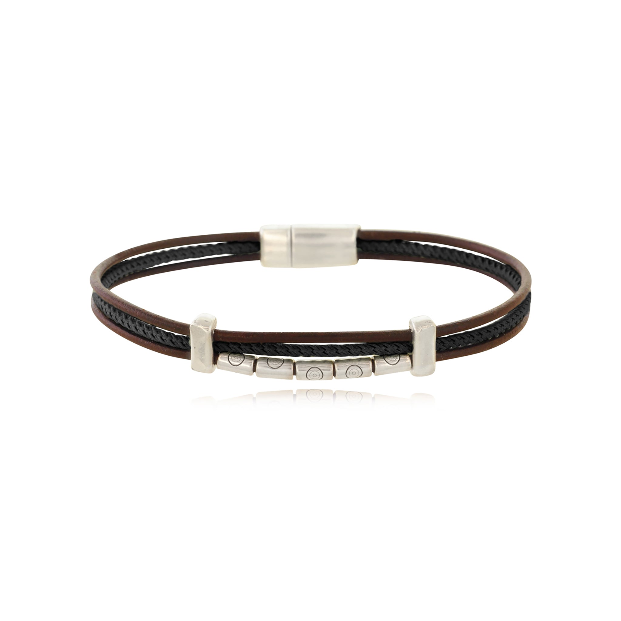 Men - Cord & Leather Bracelet with metal tubes