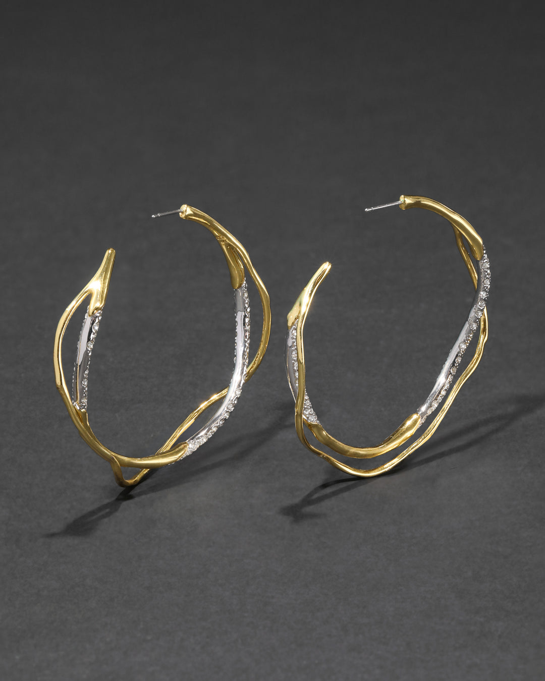 Intertwined Gold Two Tone Pave Hoop Earring