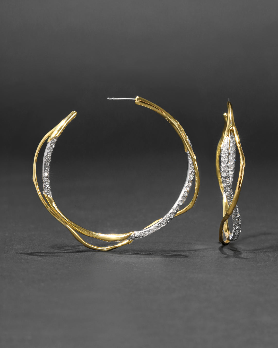 Intertwined Gold Two Tone Pave Hoop Earring