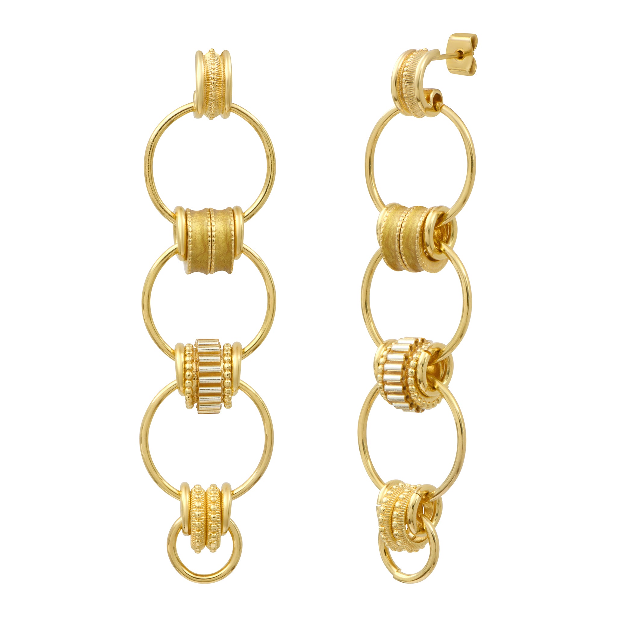 Alicudi Long Gold-Plated Metal and Enamel Ring Earrings with Stud Fastening