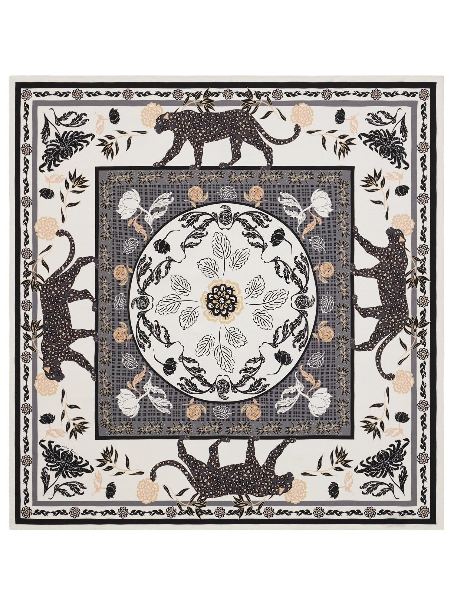 Silk 90x90 Square Scarf Panther Print