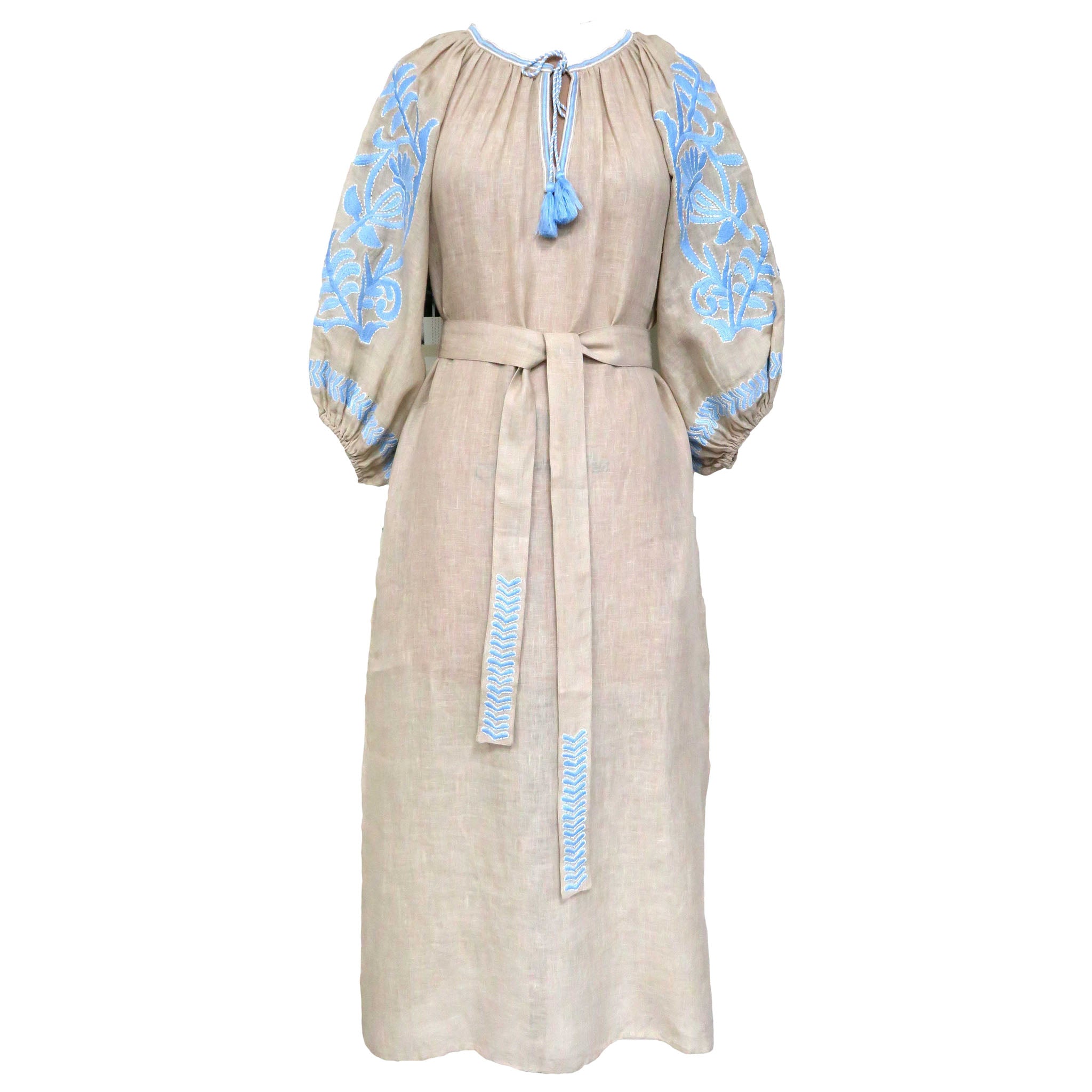 Vita Fleur Puff Veronica Dress Beige Nude Blue
