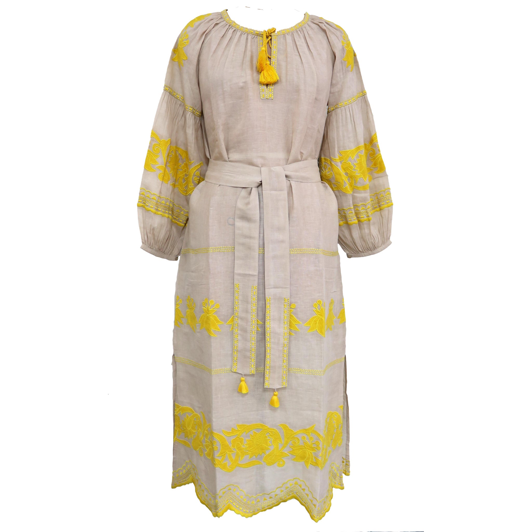 Applique Paisley Veronica Dress Beige Yellow