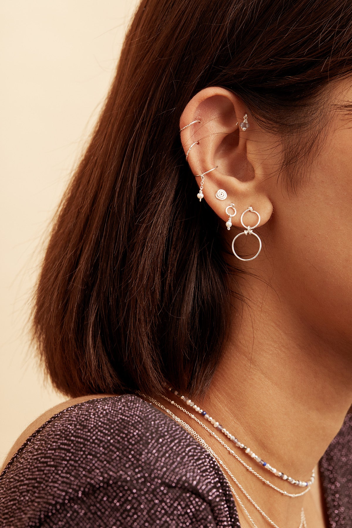 Earrings Double Ring - Silver