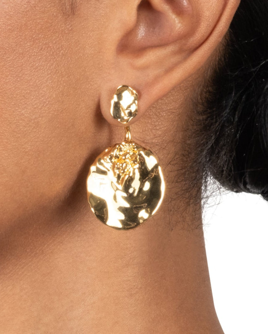Brut Gold Coin Front Back Earring
