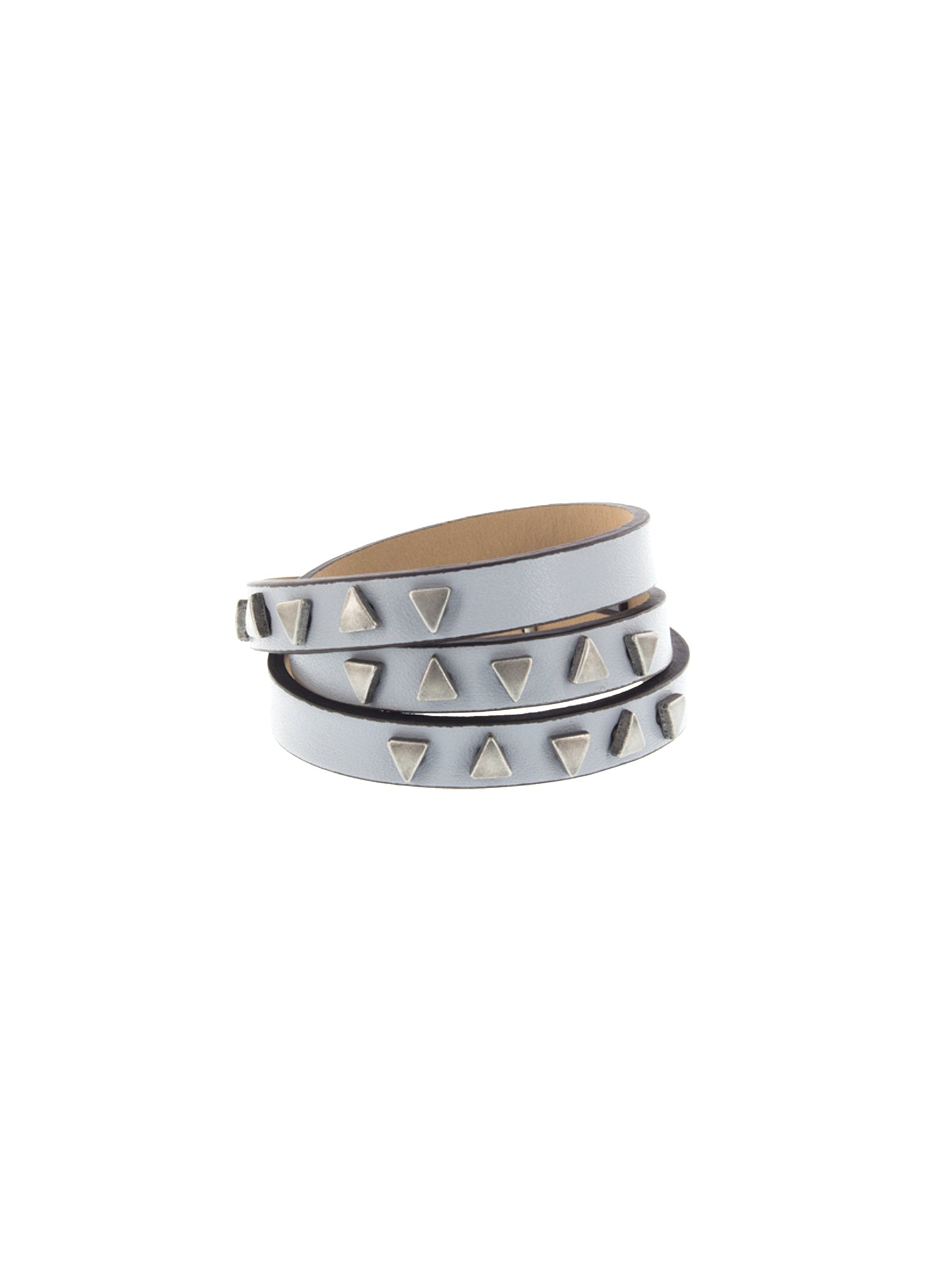 3-Row Leather Wrap Bracelet With Studs - Light Blue