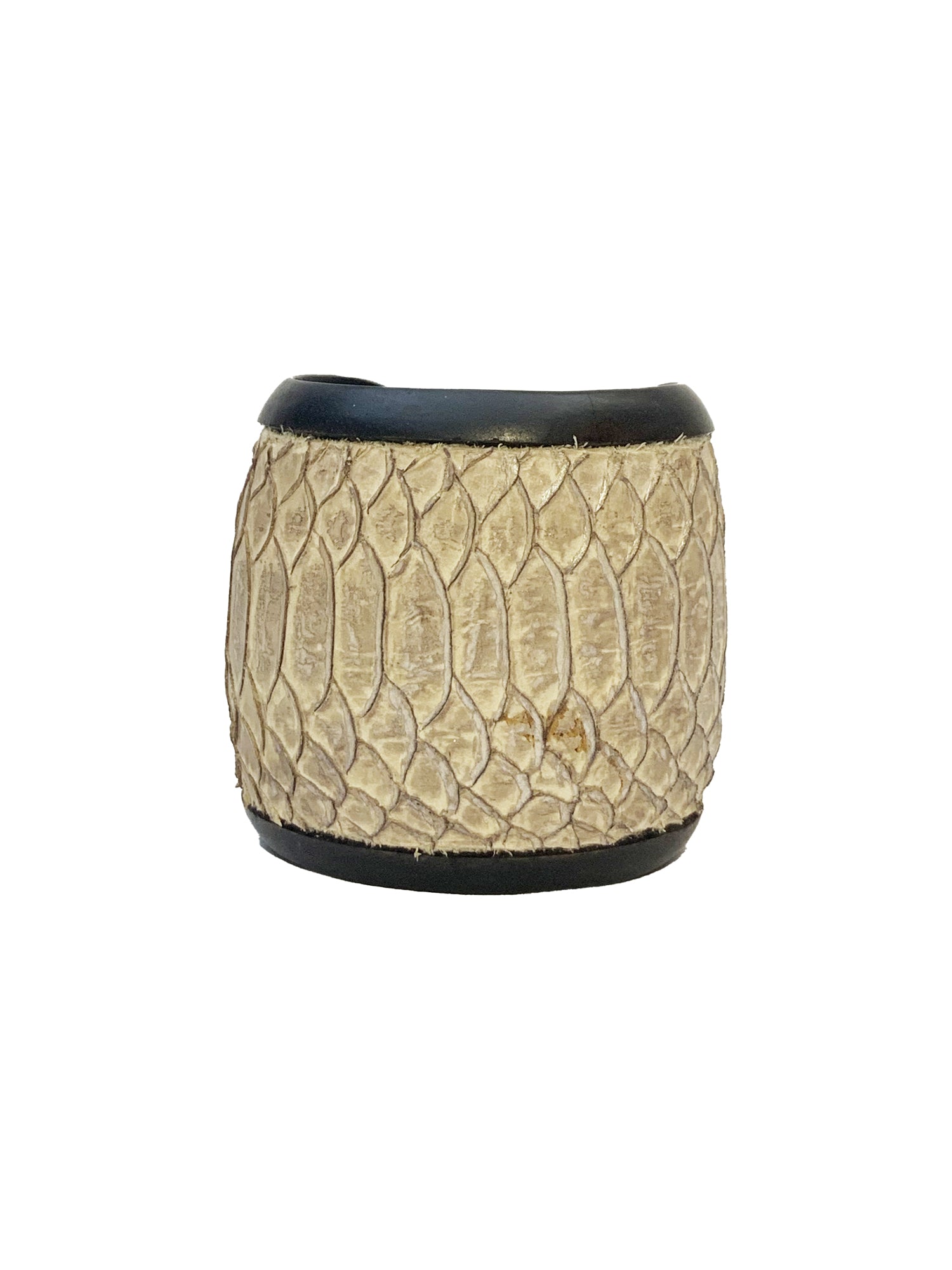 Leather & Wood Cuff Bracelet - Beige