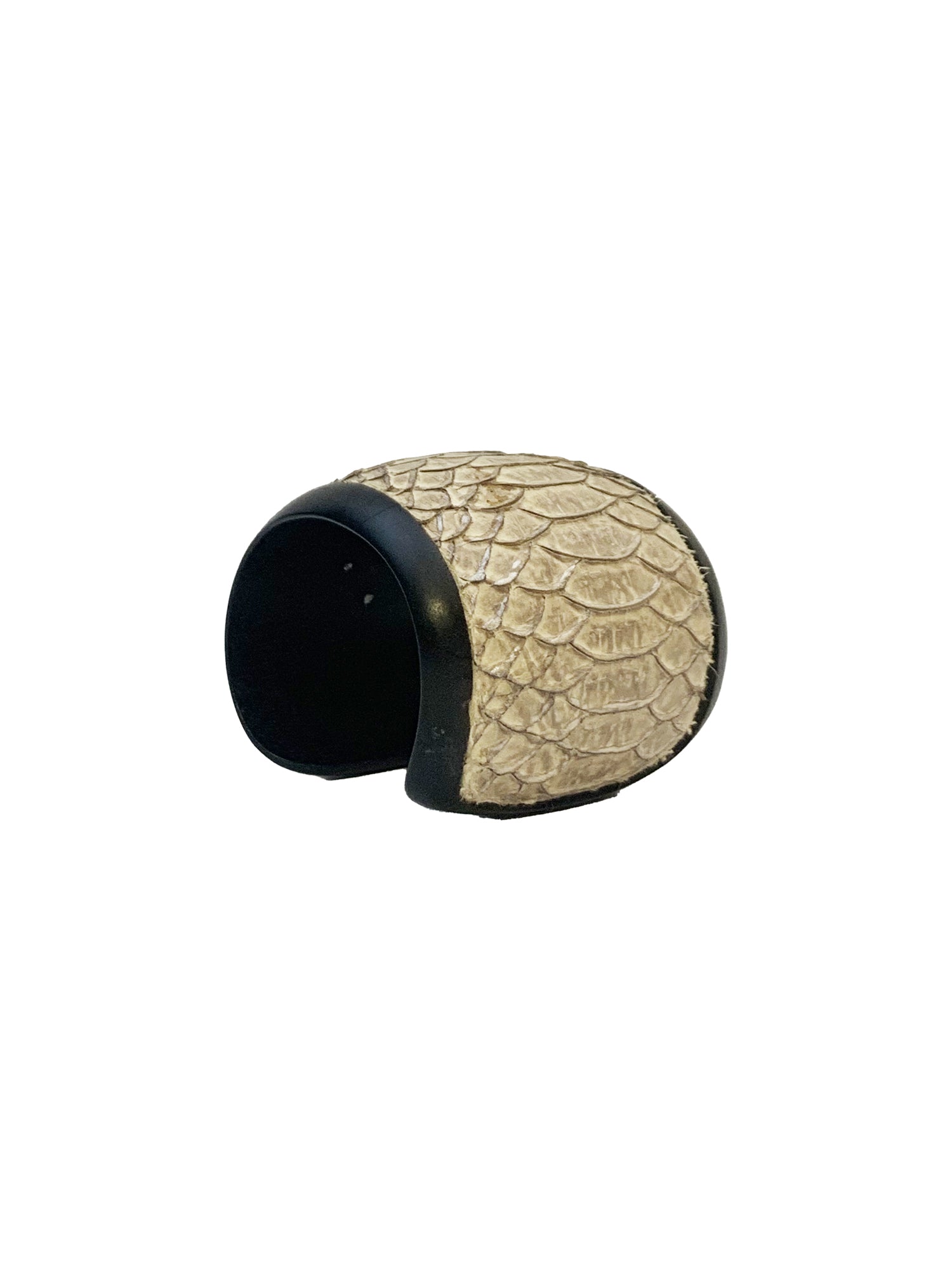 Leather & Wood Cuff Bracelet - Beige