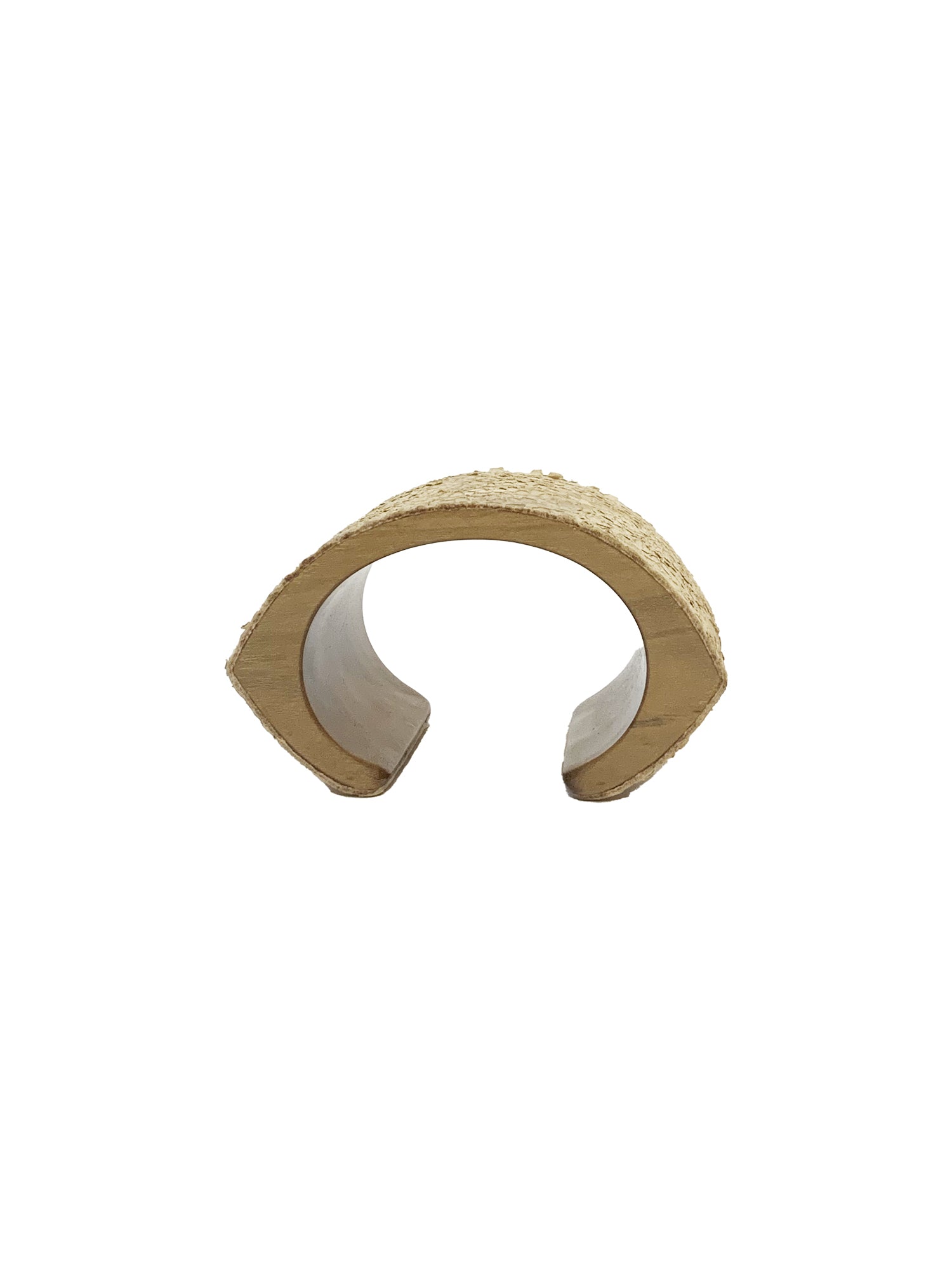 Leather & Wood Wide Cuff Bracelet - Tan