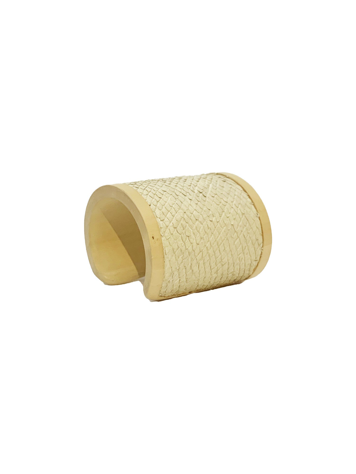 Leather & White Wood Cuff Bracelet - Off-White