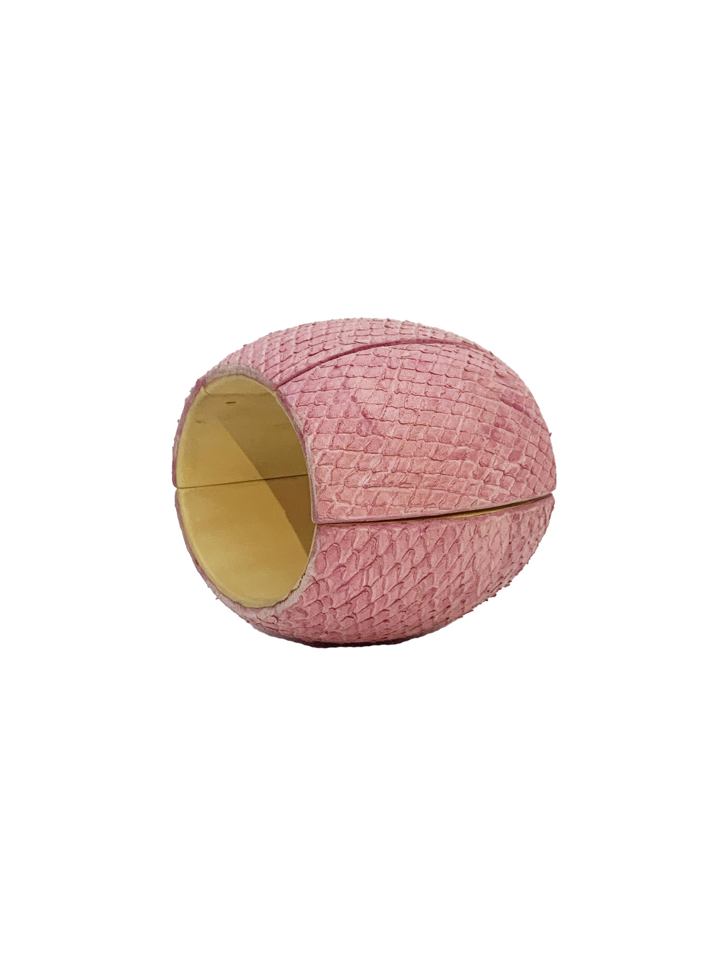 Leather & Wood Elastic Cuff Bracelet - Pink