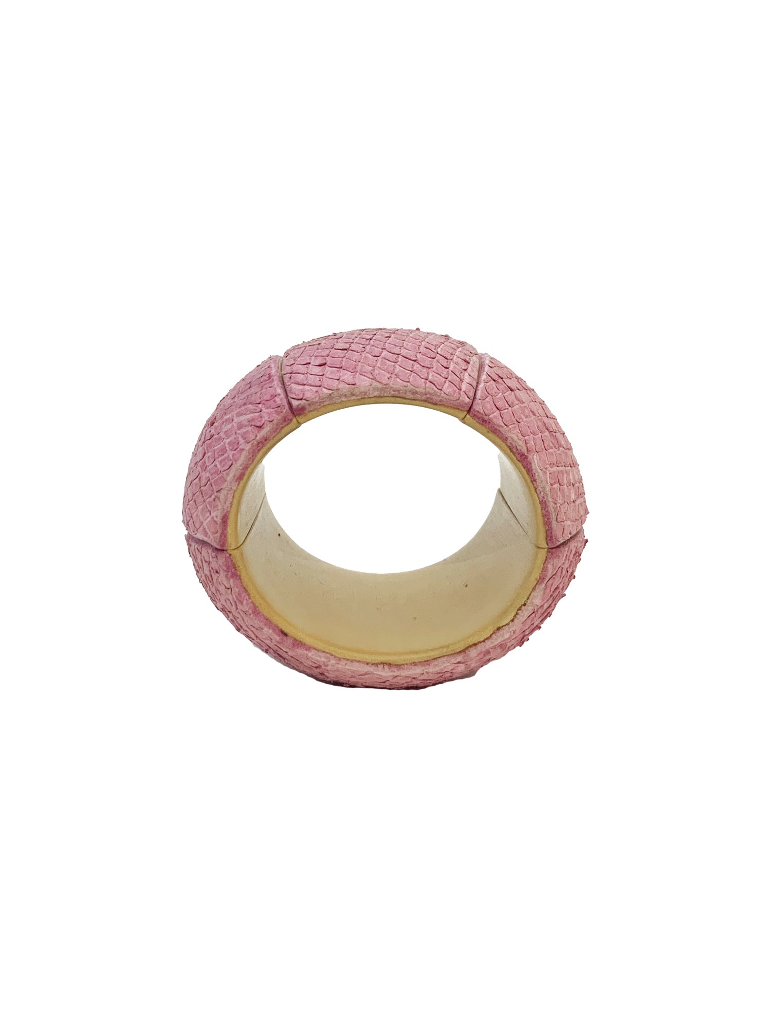 Leather & Wood Elastic Cuff Bracelet - Pink