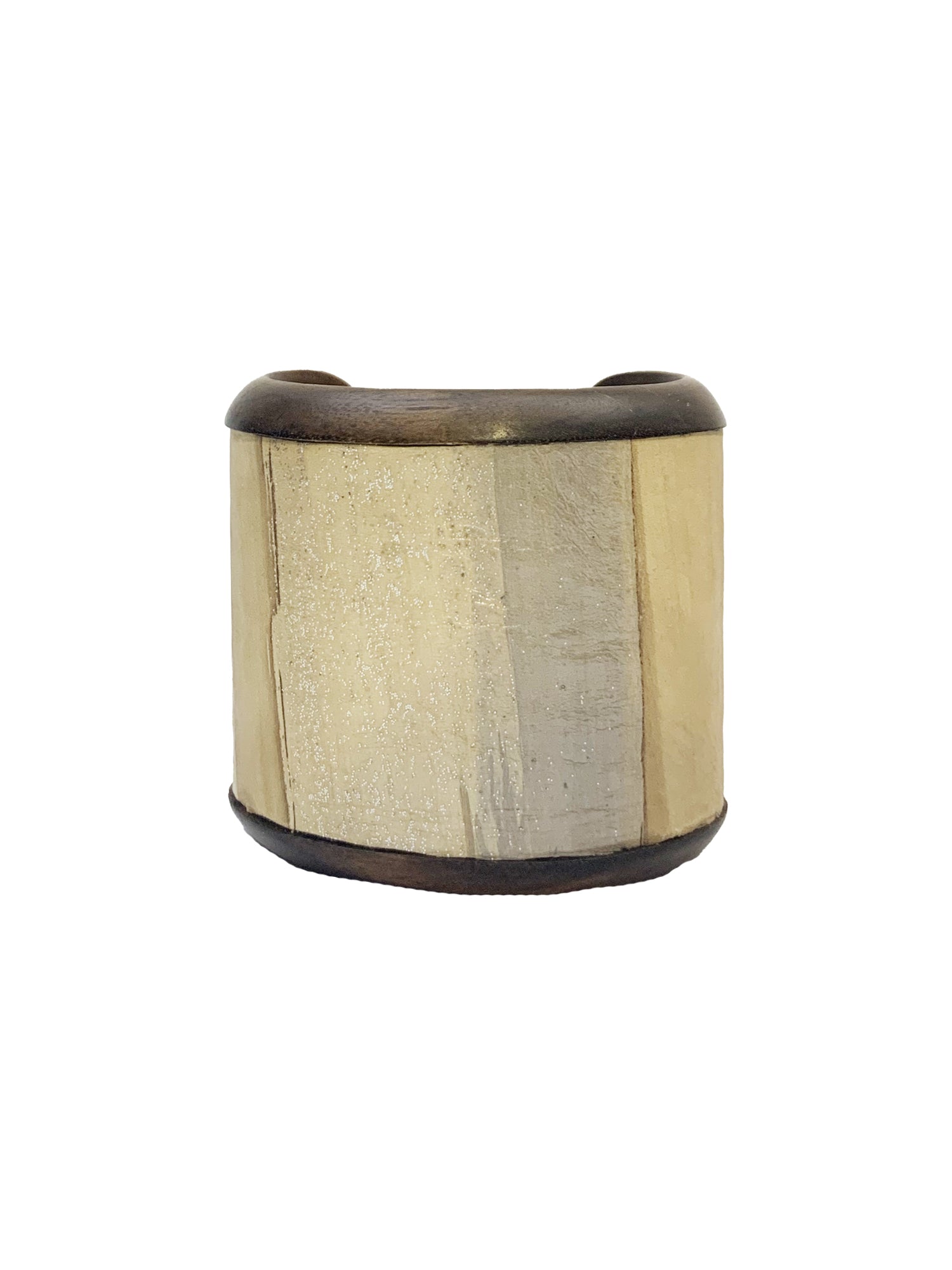 Trio Gold Leather & Wood Cuff Bracelet - Gold