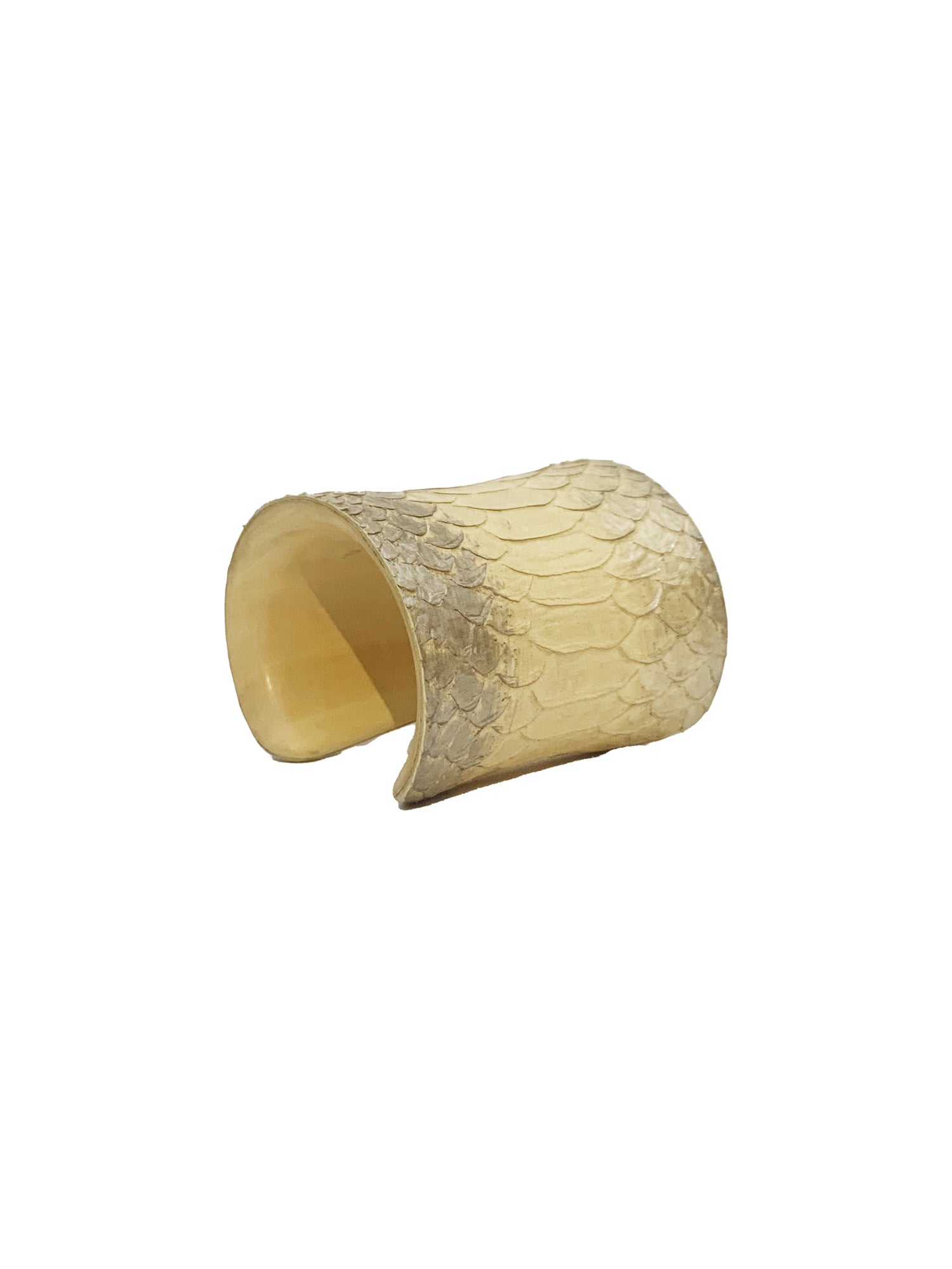 Trio Gold Leather & Sand Wood Cuff Bracelet - Beige